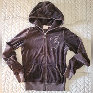 🌻Vintage Velour Juicy Couture Chocolate Brown Hoodie with Rhinestone "J"